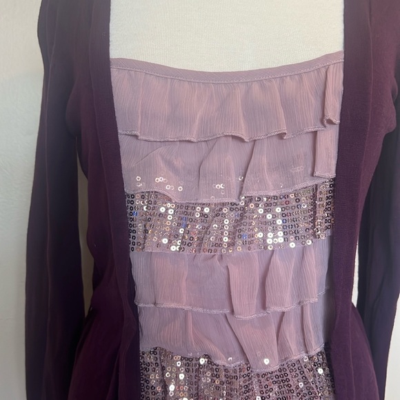 Apt. 9 Cardigan & Sequin RuffleCamisol One Piece, Size Small, Marroon/Pink - Picture 2 of 6